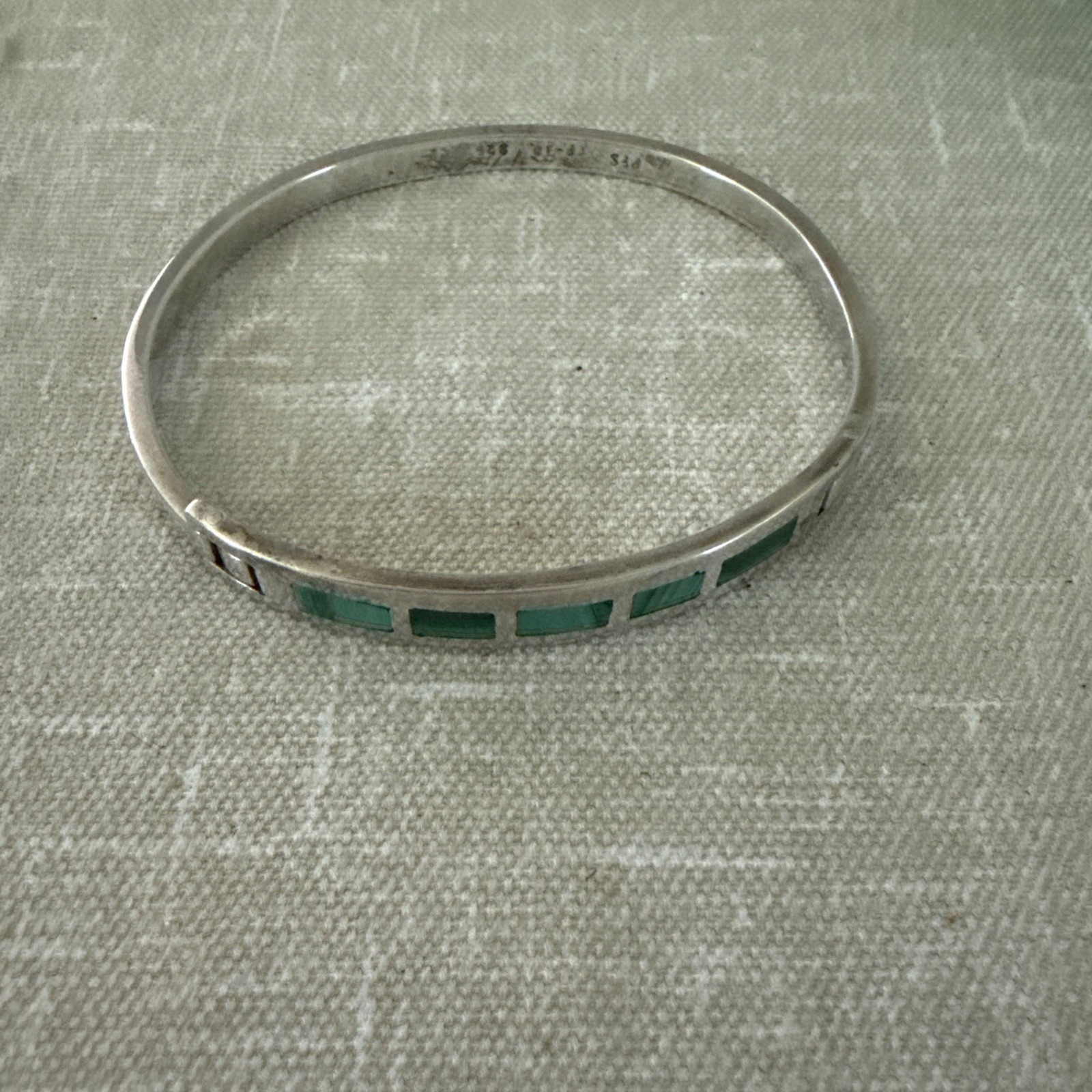 Vintage Plainville Stock Company 925 Silver Bracelet With Malachite Inlay